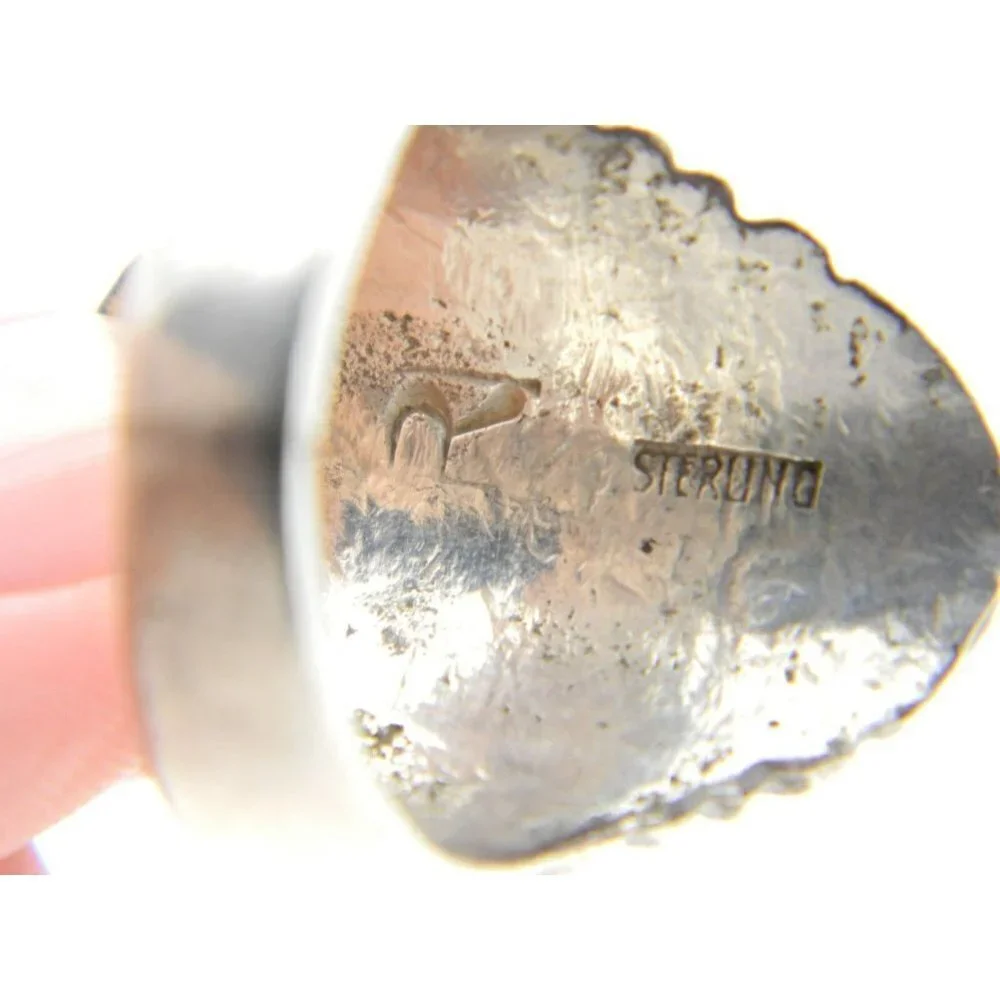 Navajo R Signed Designer Sterling Silver Heavy Coral Turquoise Ring 15g Size 9.5 - Picture 5 of 6
